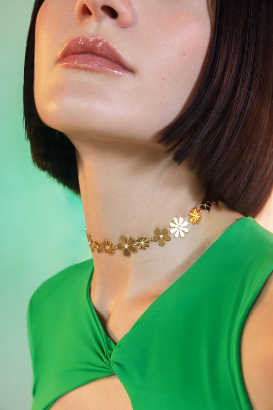 Blumen-Halskette aus Gold