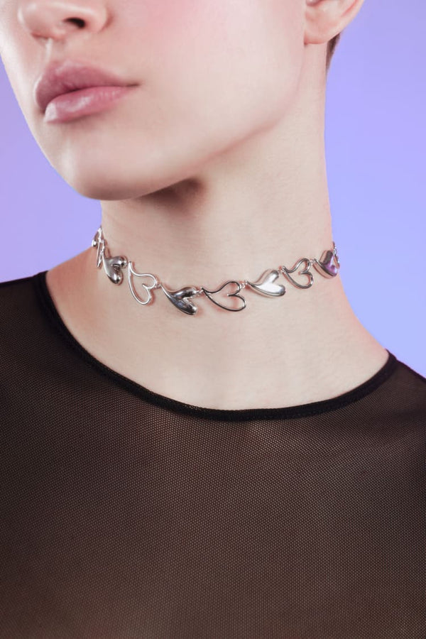 Herz-Choker-Halskette in Silber