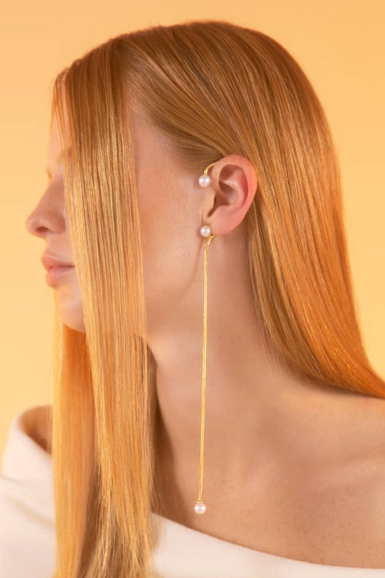 MAM® DE-Gold Ear Cuff mit Kette und Perlen---