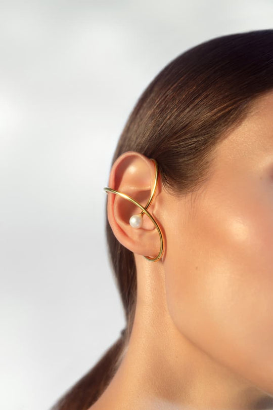 MAM® DE-Großer Gold Ear Cuff mit Perle-Linkes Ohr--